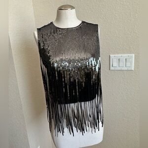 H&M Grey Sequined Fringe Top